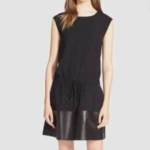 Vince Women's Sleeveless Leather Trim Contrast Dress in Black sz Large